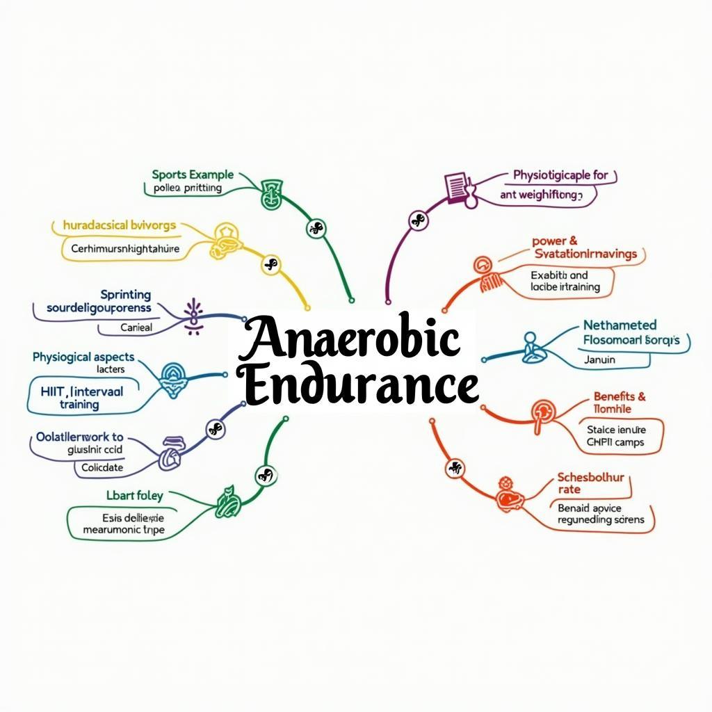 Illustrated mind map for 'anaerobic endurance' vocabulary learning including sports, physiology, and training