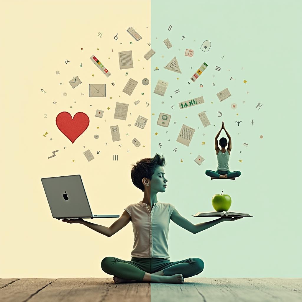 Concept of balancing positive aspects of busyness with potential stress, promoting health and overall well-being for individuals.