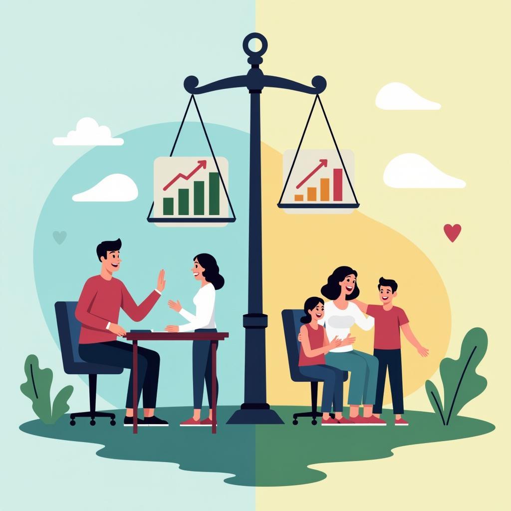 Visual metaphor: balancing career success with personal happiness, an IELTS discussion theme.