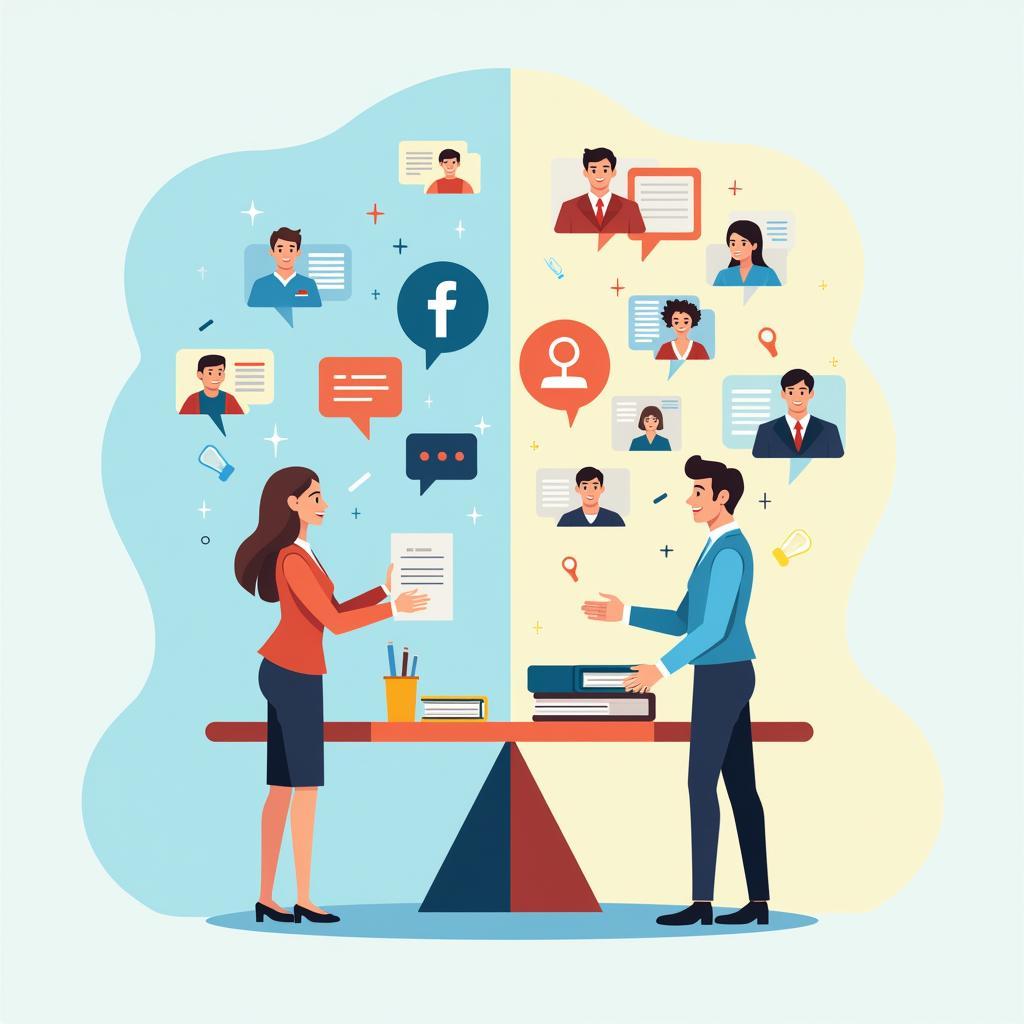 Concept of balancing digital and traditional communication for IELTS essays on social relationships.