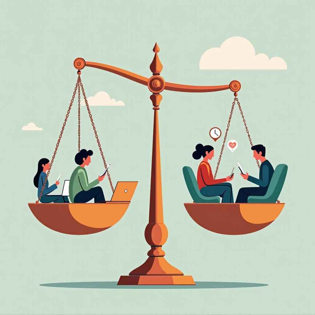 Balancing technology use with real interpersonal communication for healthy relationships; an IELTS preparation visual