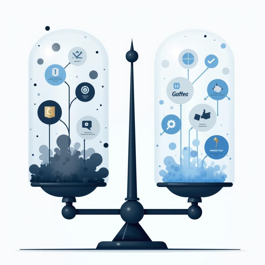 Conceptual scale illustrating blockchain transparency benefits like reduced fraud, increased efficiency, enhanced security, and improved trust.