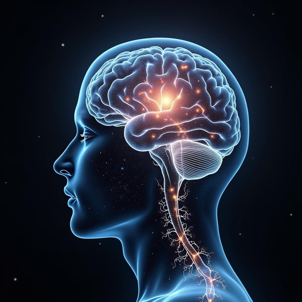 Glowing neural pathways in brain activated by cosmic visuals, symbolizing cognitive integration from space learning.