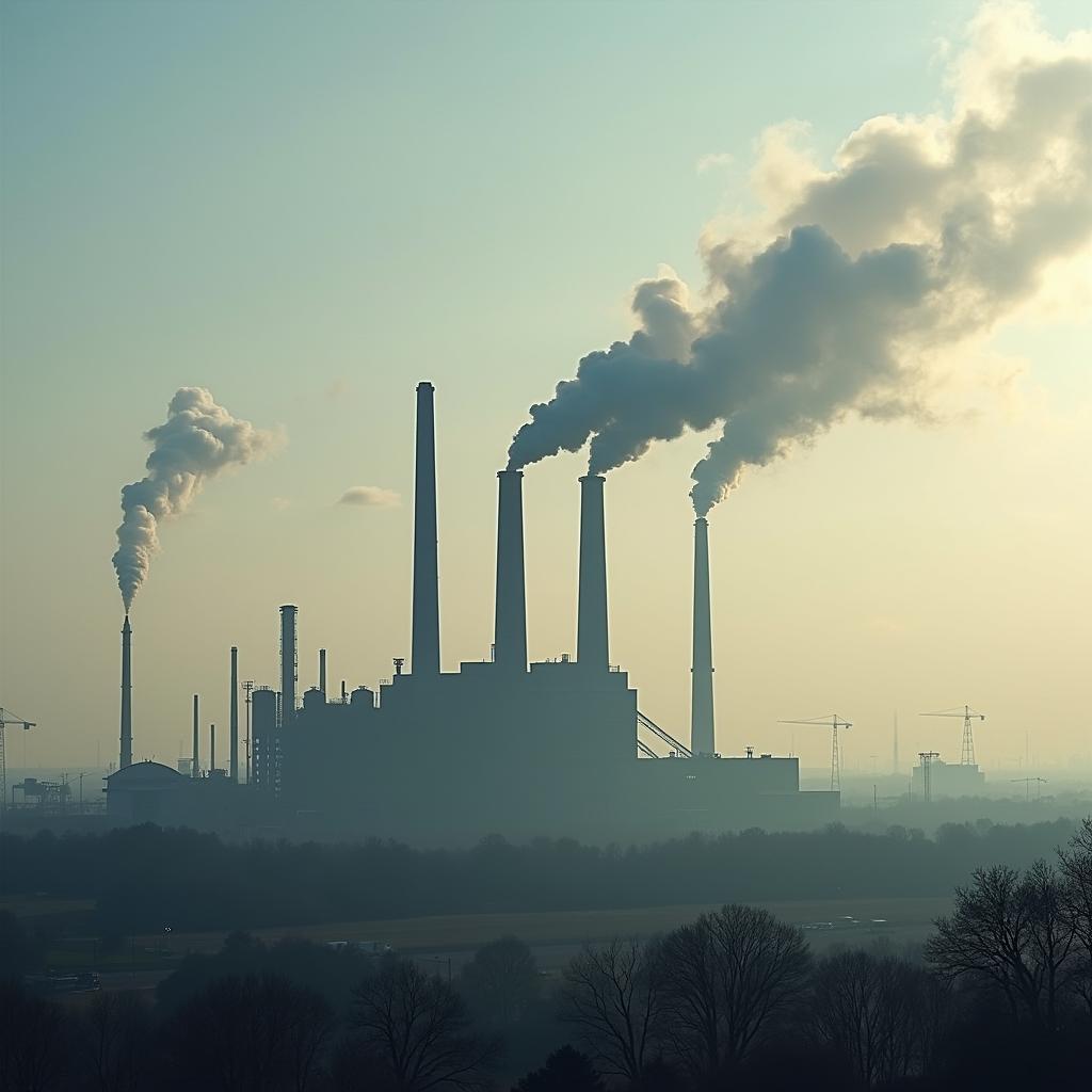 Industrial factory releasing chemical emissions into environment