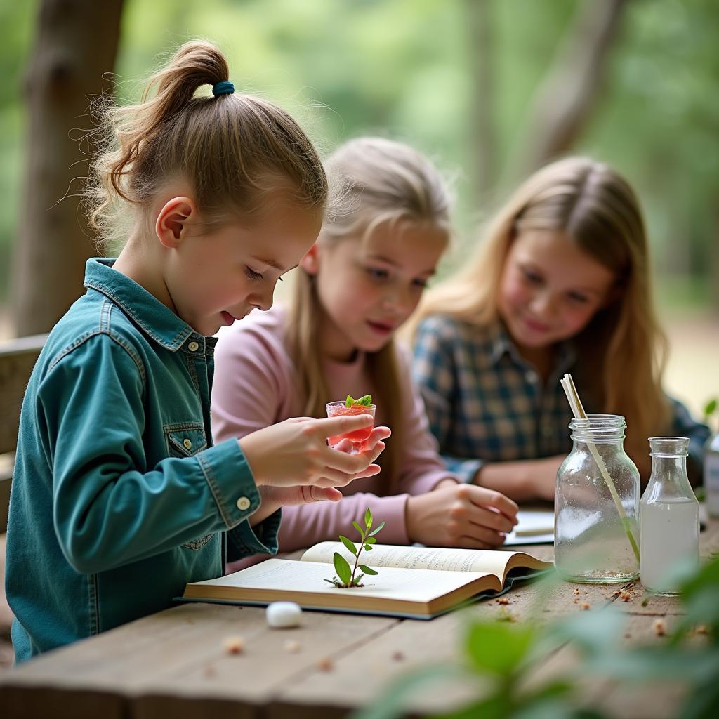 Children engaged in outdoor environmental learning activities