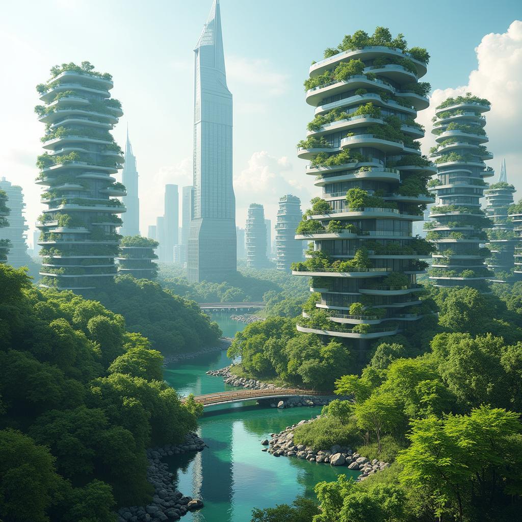 Modern cityscape showcasing successful integration of urban development with preserved natural green spaces and sustainable initiatives