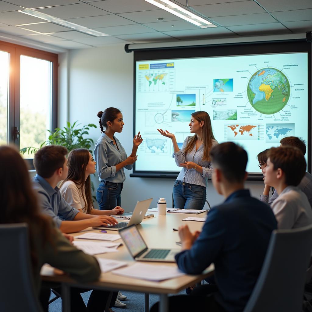 Students actively participating in climate change education discussion