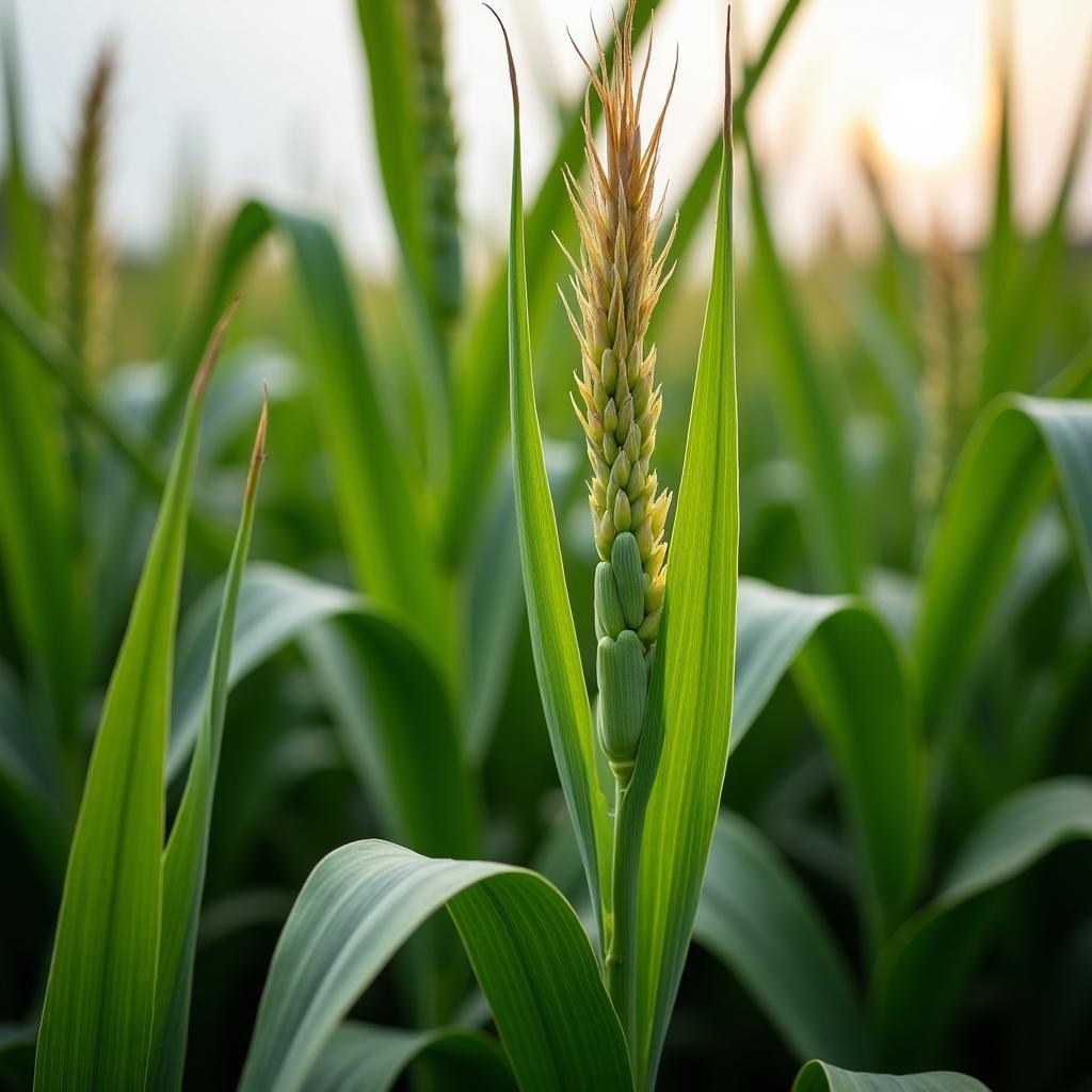 Healthy vibrant climate-resilient crops growing in field, showcasing agricultural innovation for sustainable farming methods