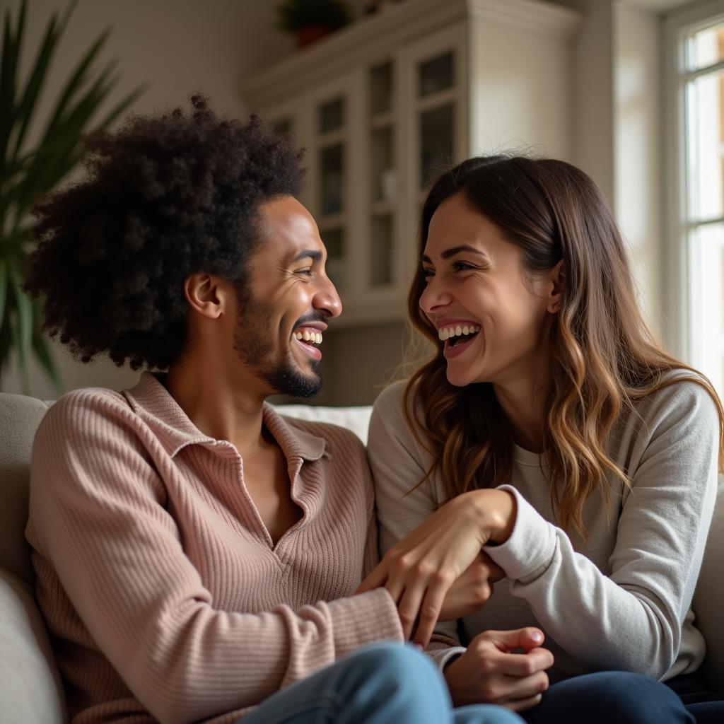 Happy couple sharing laughter, illustrating how good sense of humor strengthens personal relationships and resilience.