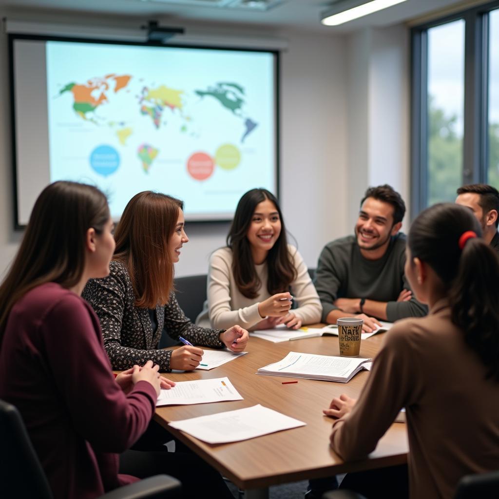 International students engaging in cultural exchange discussion