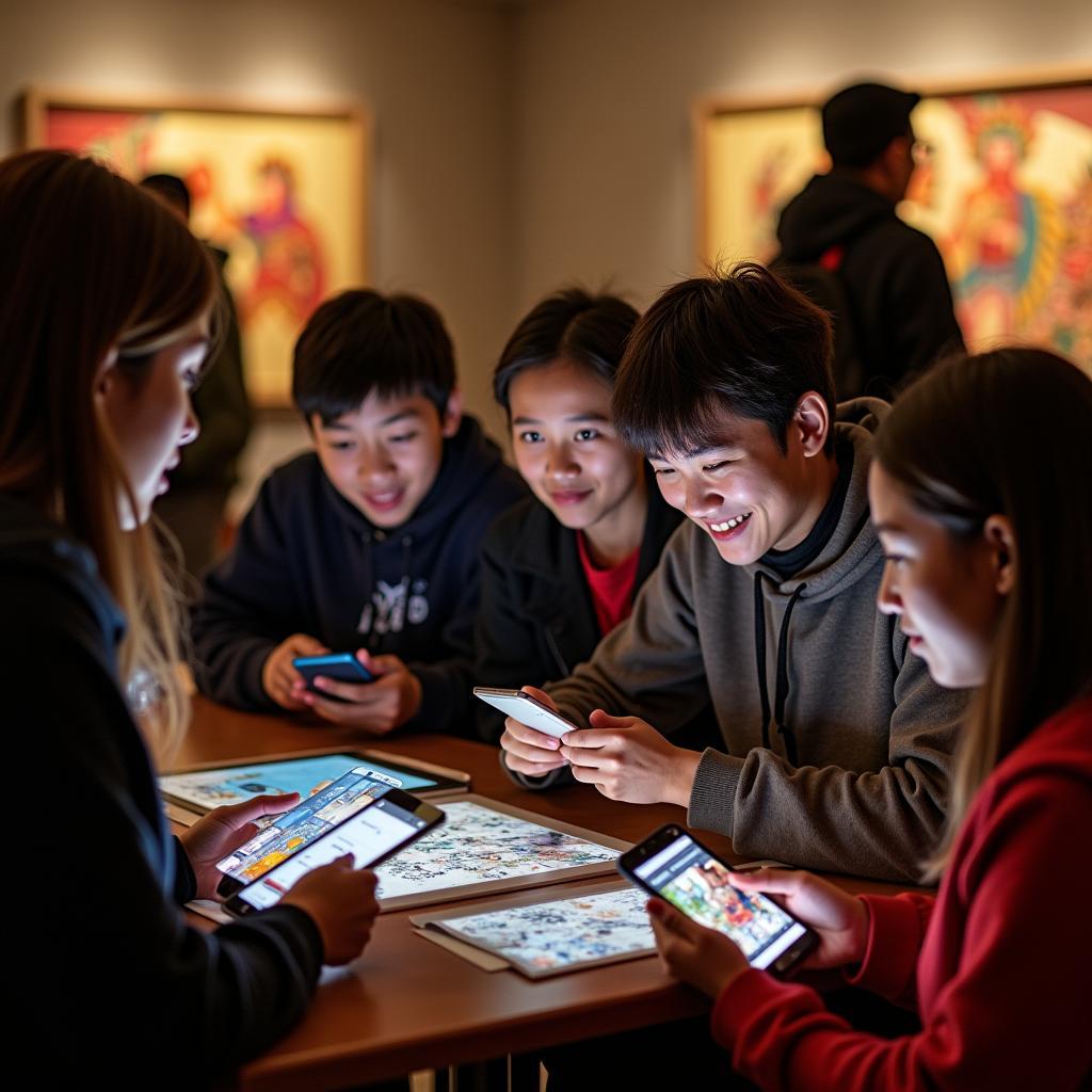Young people engaging with cultural content on social media platforms