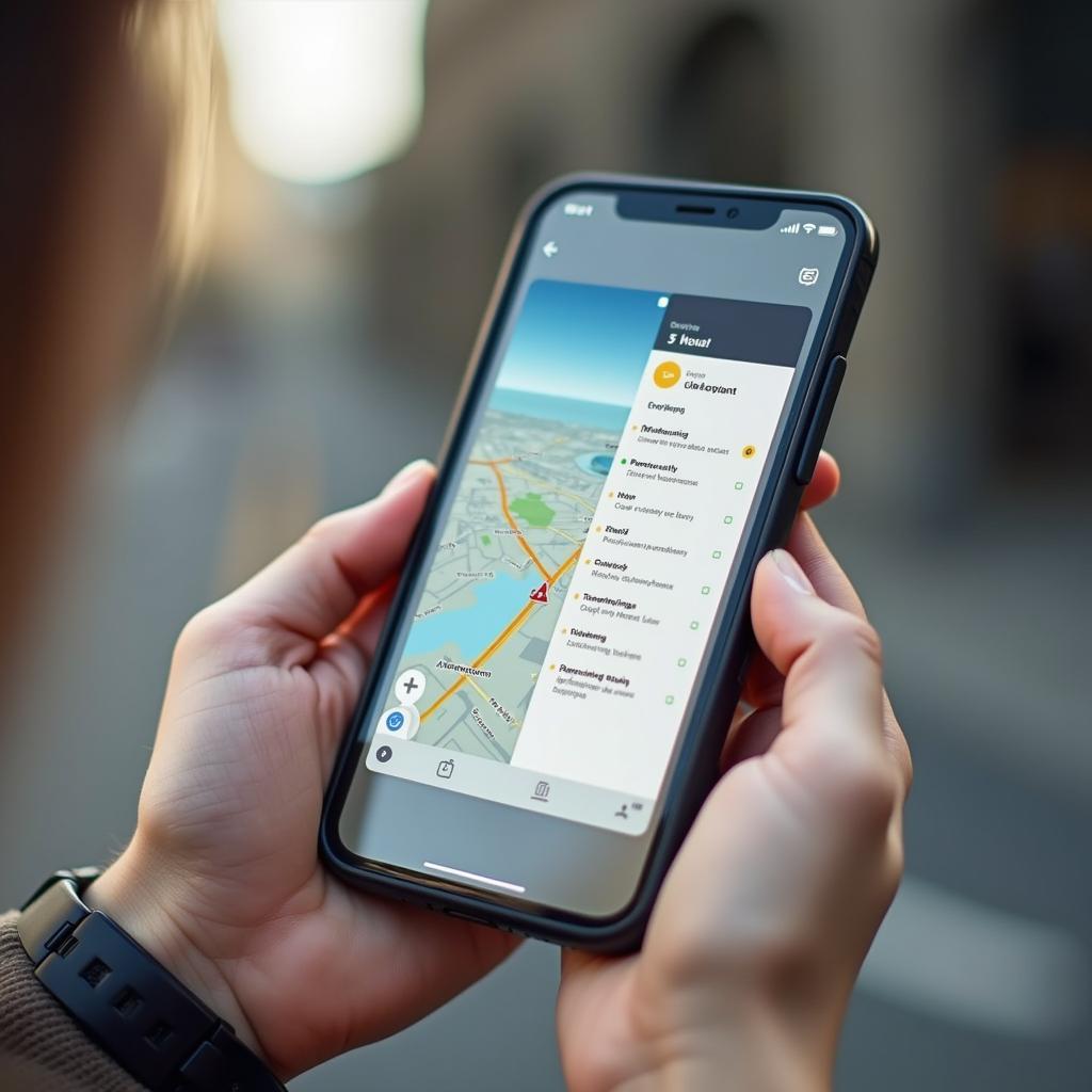 Person using smartphone apps for daily problem-solving, showcasing reliance on technology for navigation and productivity.