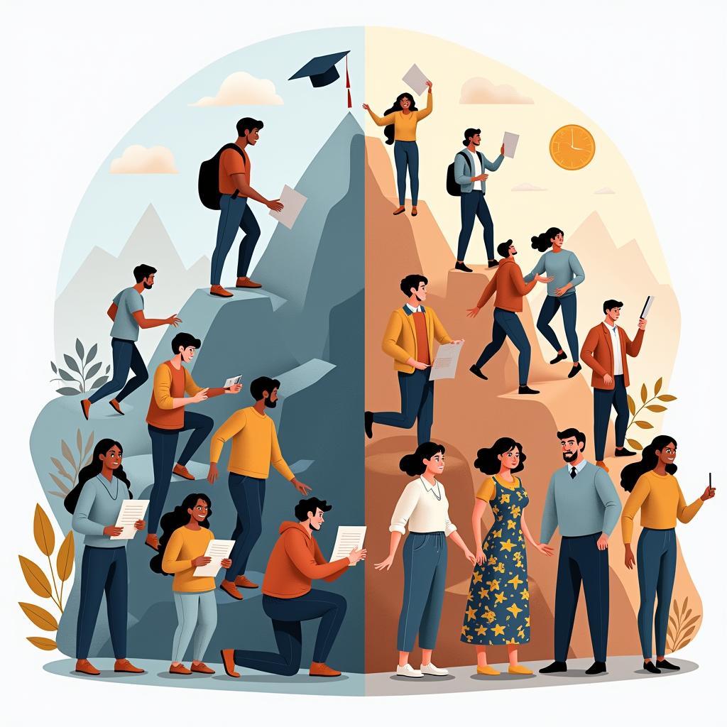Collage representing diverse cultural approaches to goal-setting, including individual achievement and community-focused goals.