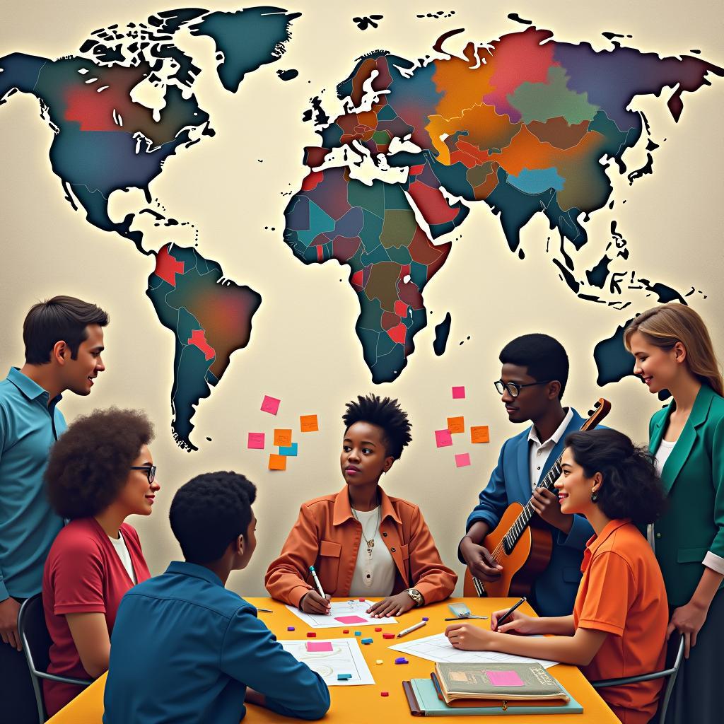 Collage of diverse experiences: travel, learning, collaboration, sparking creativity and innovative problem-solving.