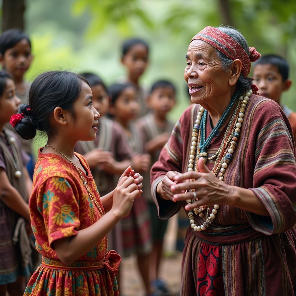 Elder teaching youth traditional music songs, fostering intergenerational cultural connections and heritage appreciation.