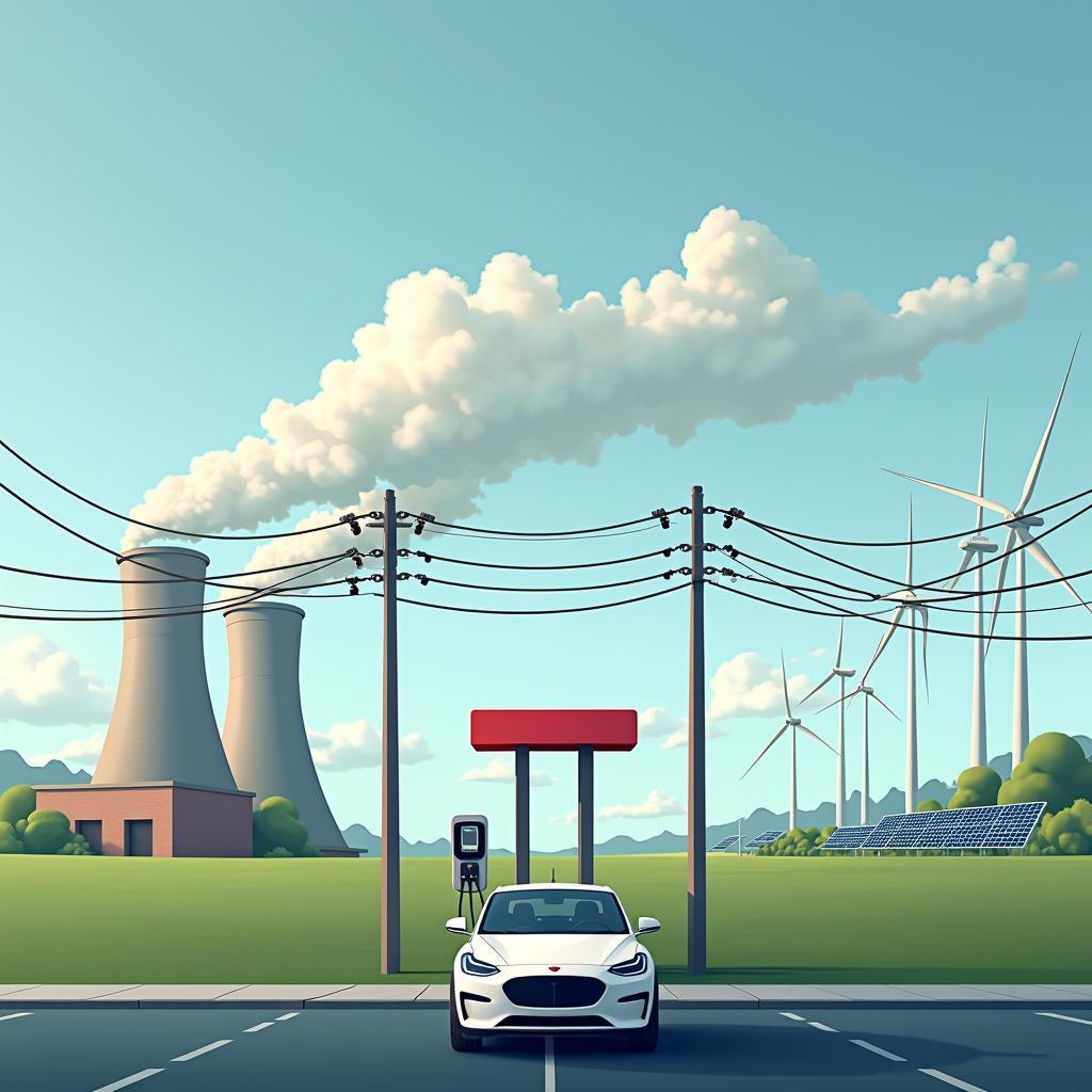 Mixed electricity generation sources, including fossil fuels and renewables, for powering electric vehicles.