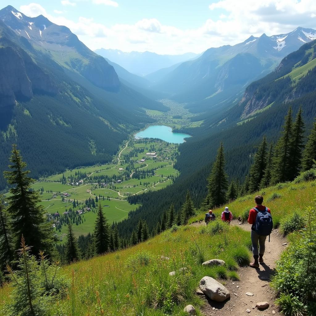 Breathtaking panoramic view from Falcon's View trail in Emerald Valley National Park, showcasing lush valley and mountains.