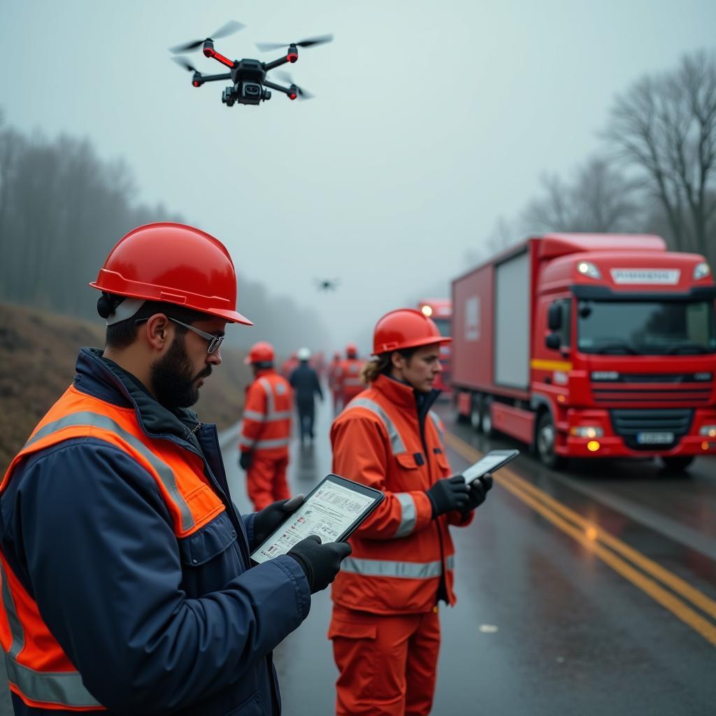 Emergency responders utilizing modern technology during disaster response