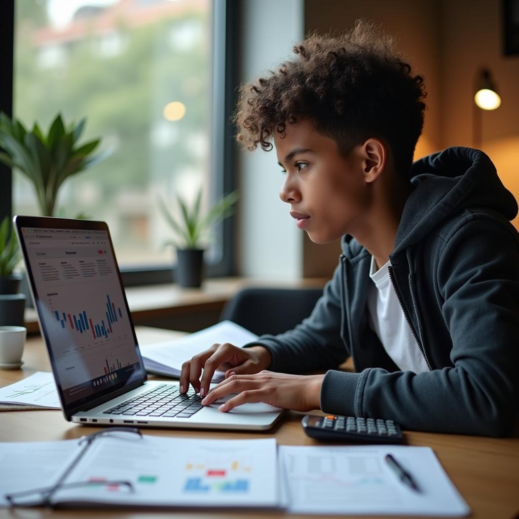 Young entrepreneur making informed financial decisions for their startup, backed by solid financial literacy.