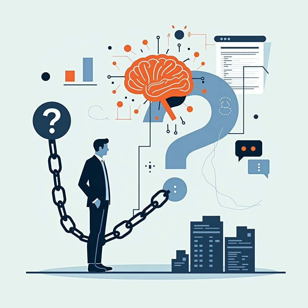 Conceptual image illustrating ethical dilemmas of AI in business, including data privacy, algorithmic bias, and job displacement concerns.