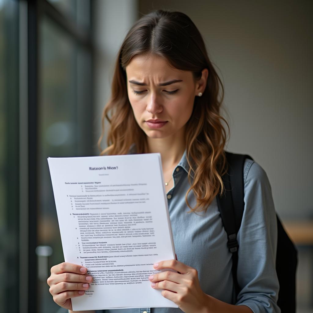 Student confronting difficult truth about university project after receiving critical feedback