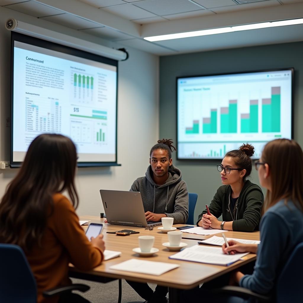 Students learning about financial management in a modern classroom setting
