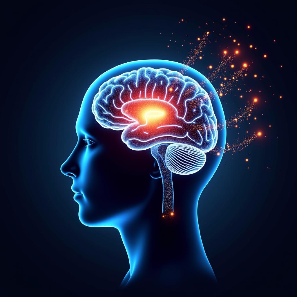 Abstract fMRI brain scan showing enhanced prefrontal cortex activity, illustrating neuroplasticity from digital media engagement and critical thinking practice.