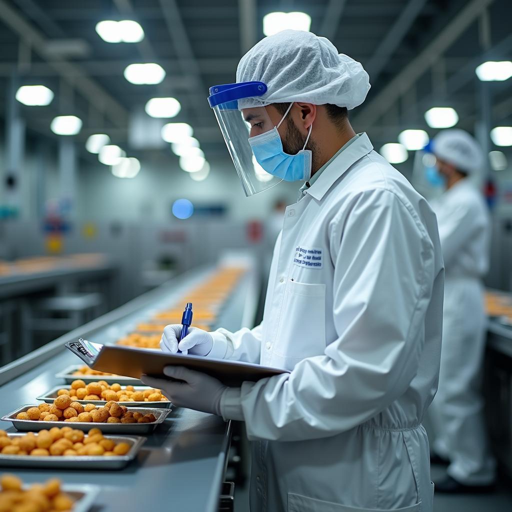 Government inspector examining food quality in manufacturing facility