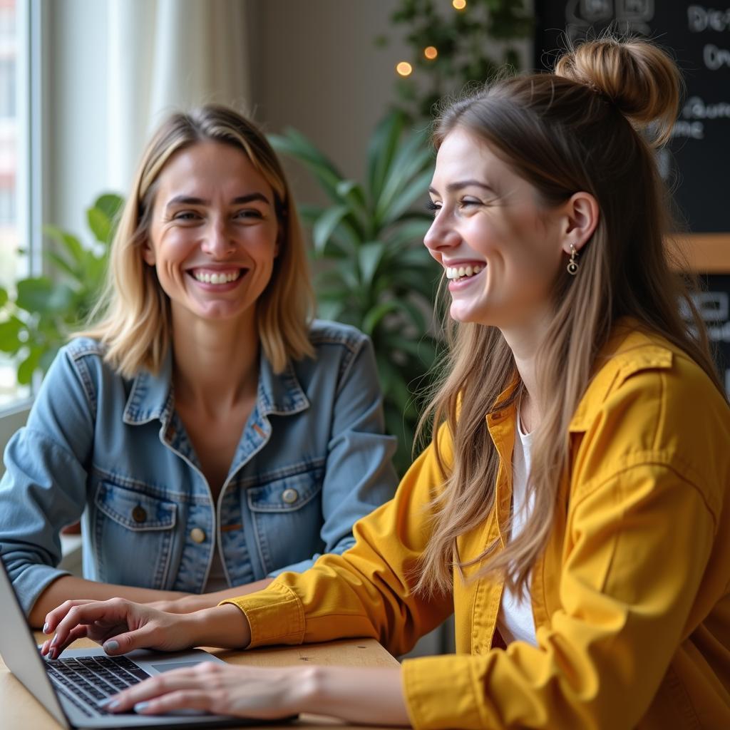Two adult friends having a video call