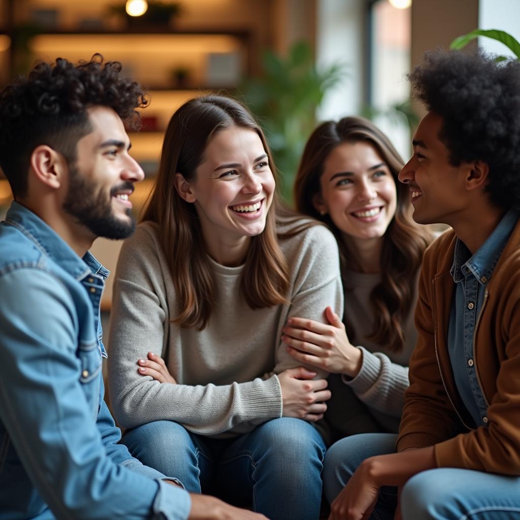 Diverse friends offer encouragement and support in safe environment, helping overcome fears together.