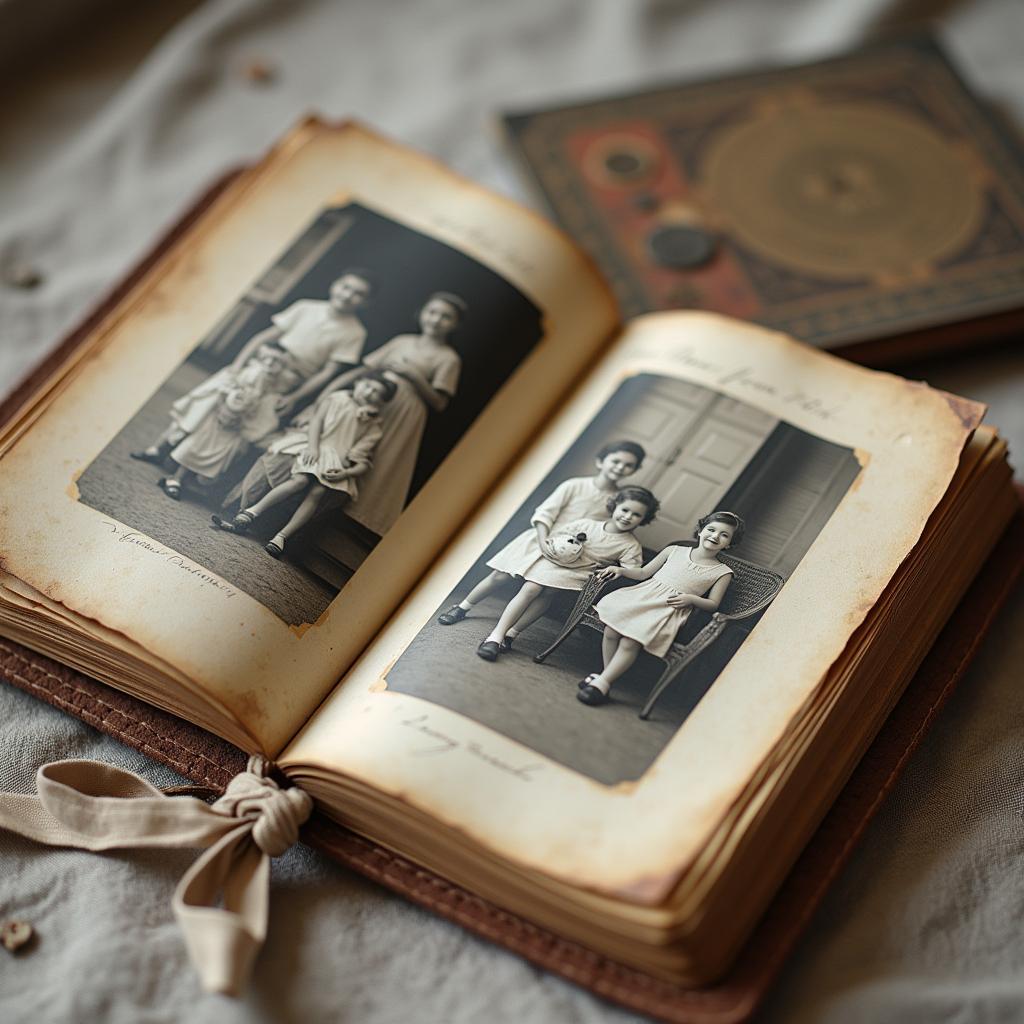 Handcrafted photo album as a meaningful gift, filled with cherished childhood memories and family pictures.