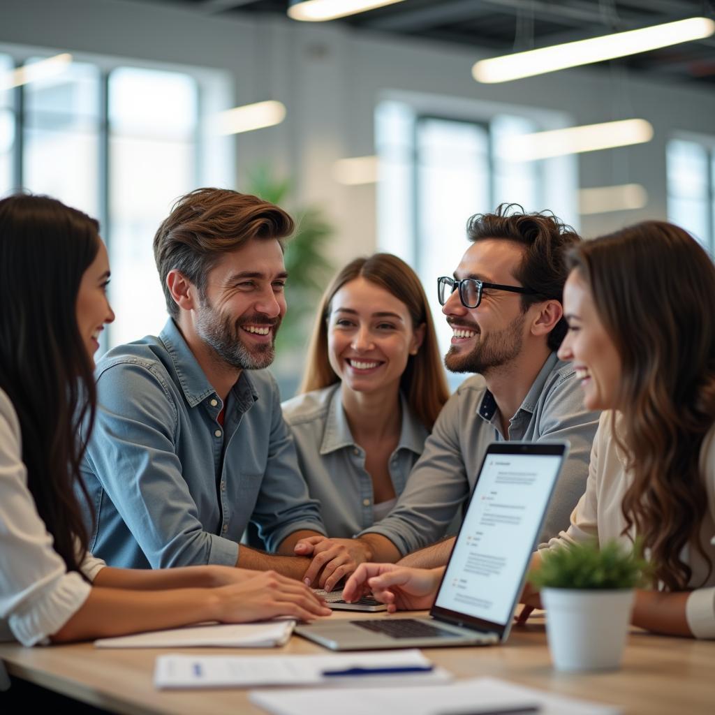 Diverse colleagues fostering a harmonious work environment through positive team collaboration and effective communication in office.