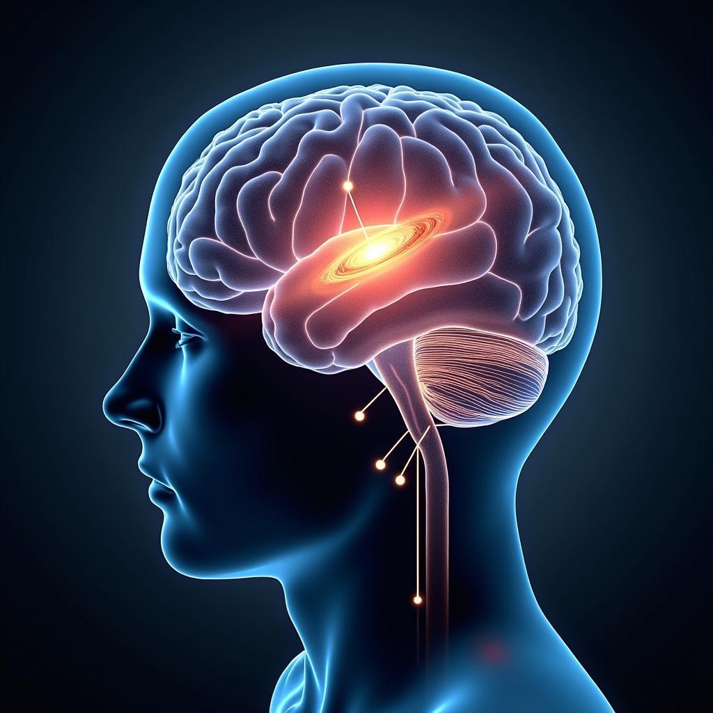 Brain's hippocampus highlighted, linked to space imagery, showing visual stimuli enhancing memory for science concepts.
