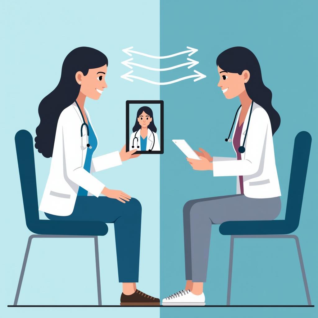 Hybrid healthcare model integrating telemedicine virtual consultations with traditional in-person doctor visits for comprehensive care.