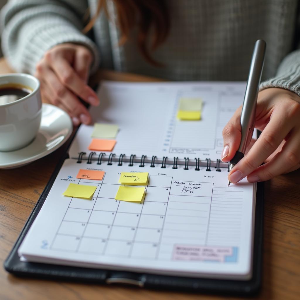 Student using a planner for IELTS study time management and task prioritization