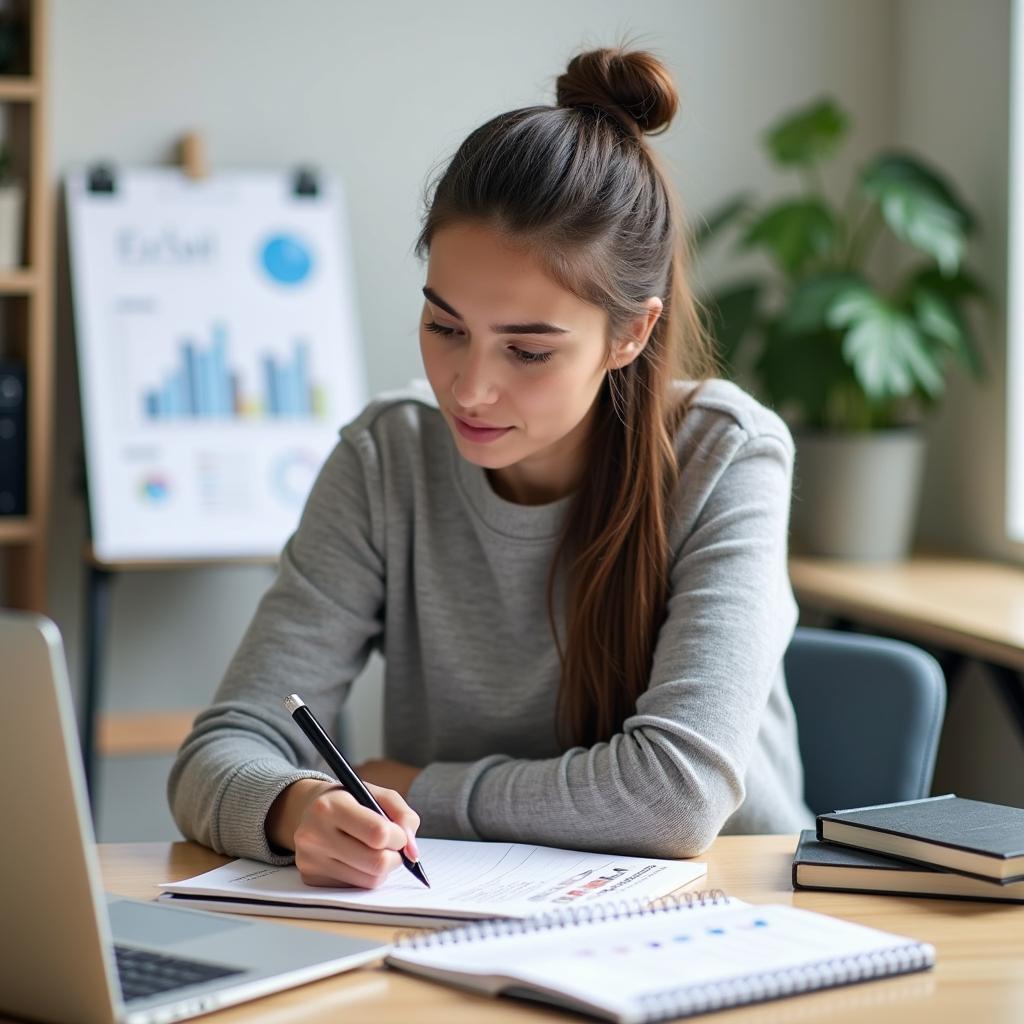 IELTS student thoughtfully setting diverse personal growth goals for career and education improvement.