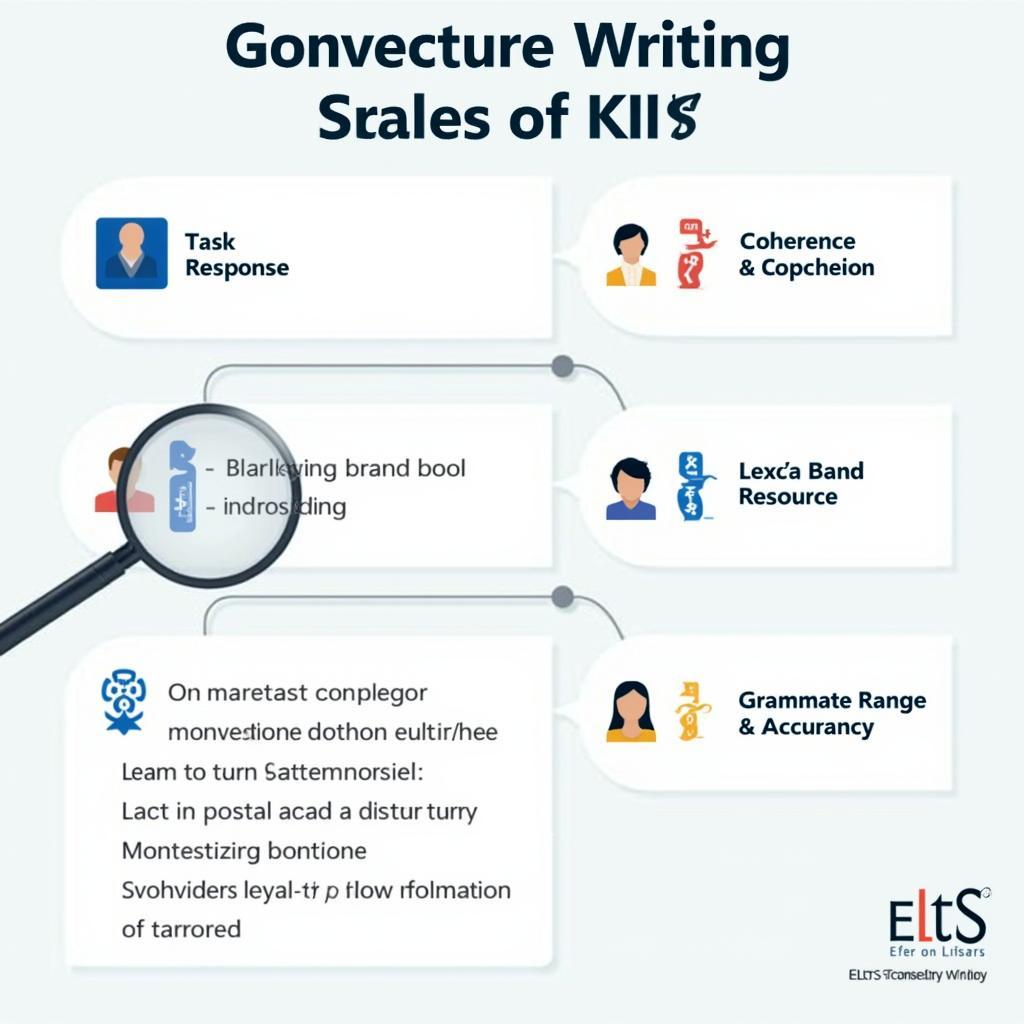 Visual representation of IELTS writing band score descriptors and key evaluation criteria for essays, aiding understanding.