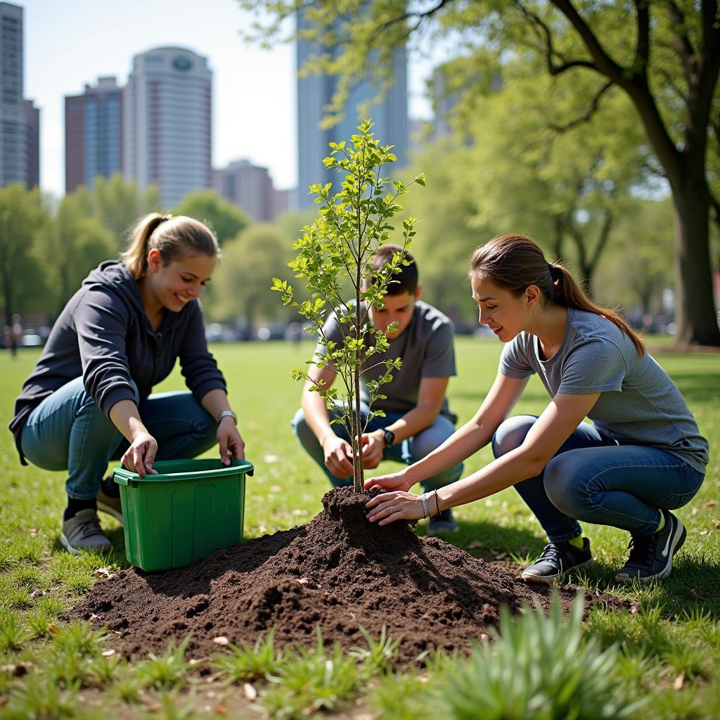 People engaging in environmental conservation activities