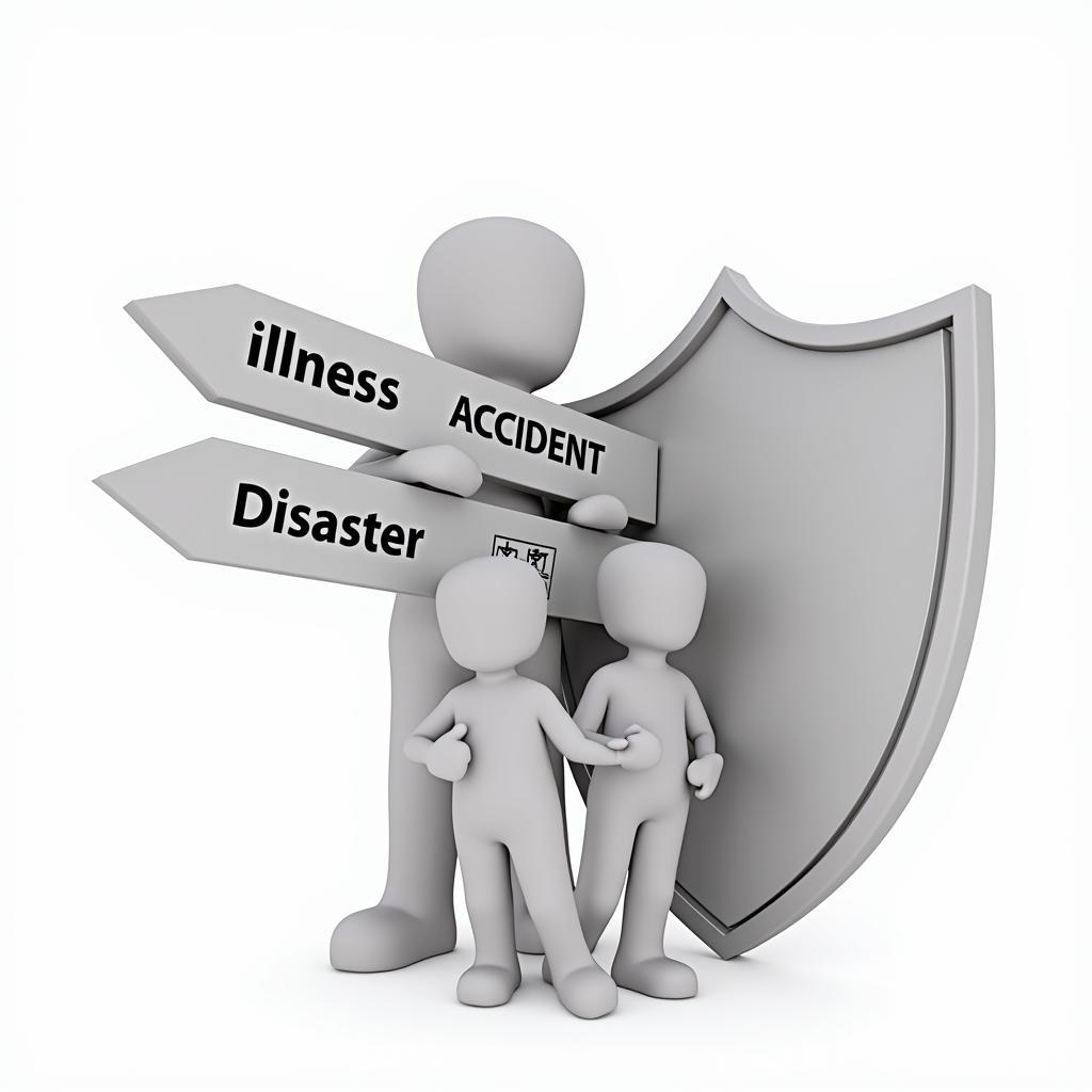 Symbolic shield of insurance protecting family and home, offering peace of mind from financial risks