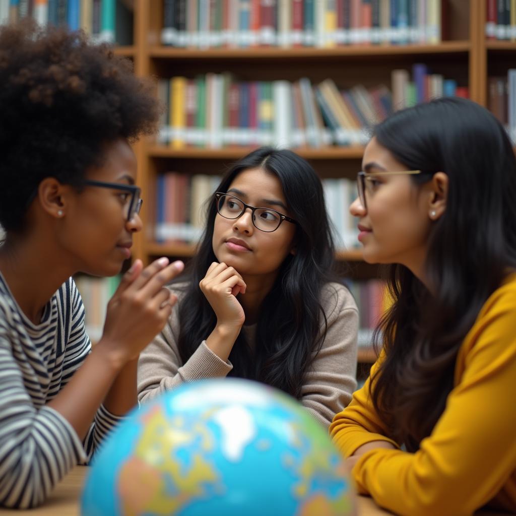 Students developing intercultural competence via diverse global perspectives in an international university.
