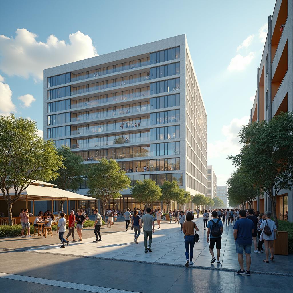 International university campus integrated into local city, serving as cultural bridge for host community interaction.