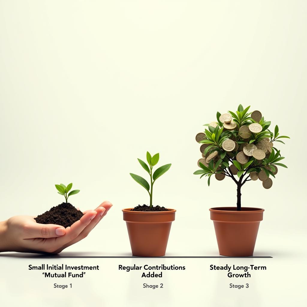 Visualizing how small, regular investments in mutual funds can lead to steady and significant savings growth over time for average individuals.