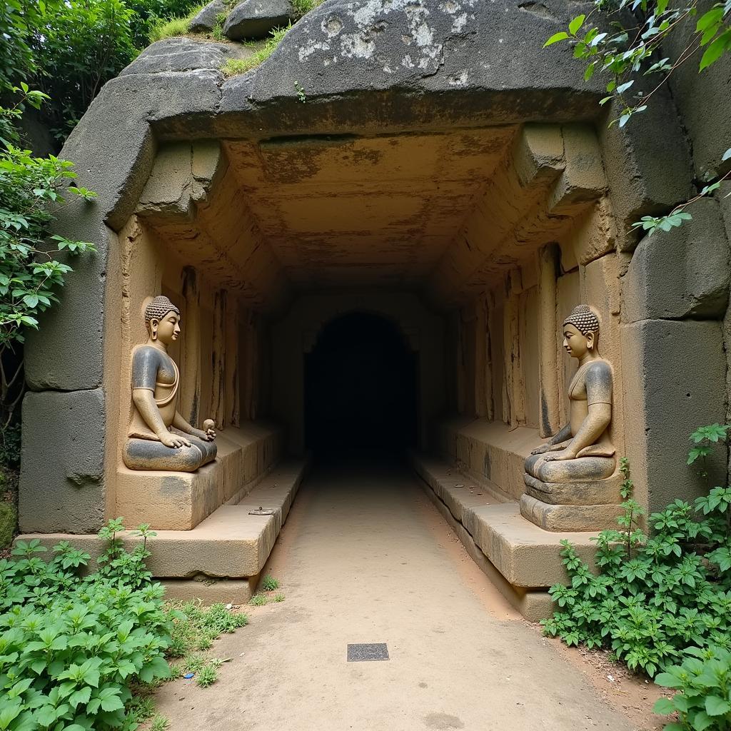 Ancient rock-cut Kanheri Caves within Sanjay Gandhi National Park, showcasing Buddhist art and history amidst nature