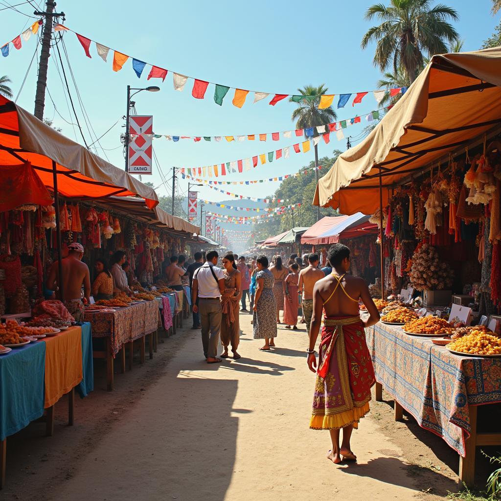 Local vendors selling food and crafts at music festival marketplace