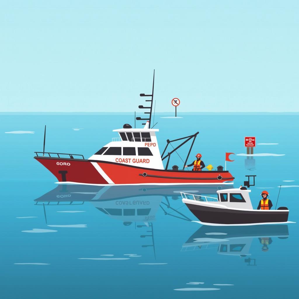 A marine patrol boat enforcing fishing regulations within a designated marine protected area to prevent overfishing.