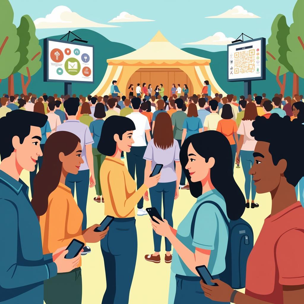 Modern community event showcasing technology integration, sustainability practices, and inclusive design for diverse attendees