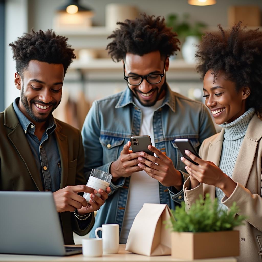 Depiction of changed consumer behavior: focus on e-commerce, sustainable choices, and personalized online shopping experiences.