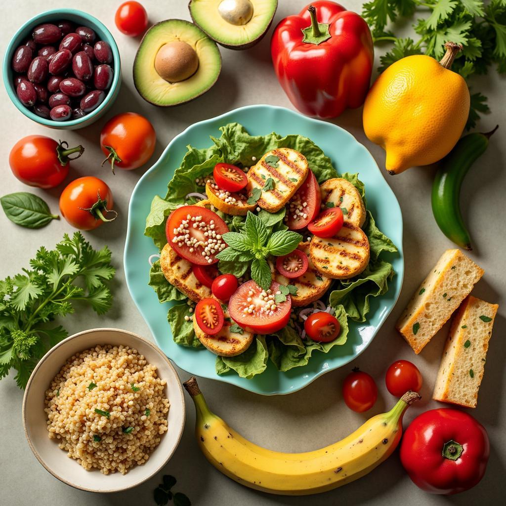 Diverse healthy foods including organic produce and plant-based meals reflecting global culinary trends.