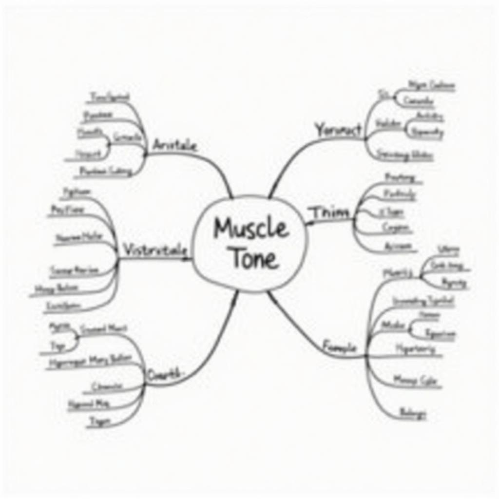 Mind map for "muscle tone": exercise, health benefits, medical terms; IELTS vocabulary aid.