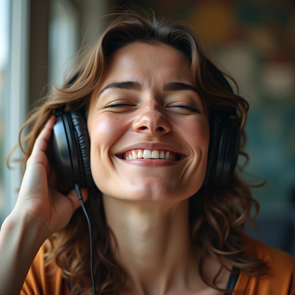 Music's profound influence on mood: a person finding relaxation and stress relief through calming tunes.